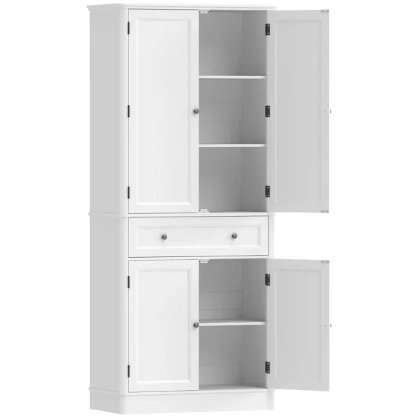 Keukenkast Met 4 Deuren, Lade En Verstelbare Planken Voor Keuken, 80 X 39,5 X 186,4 Cm Wit