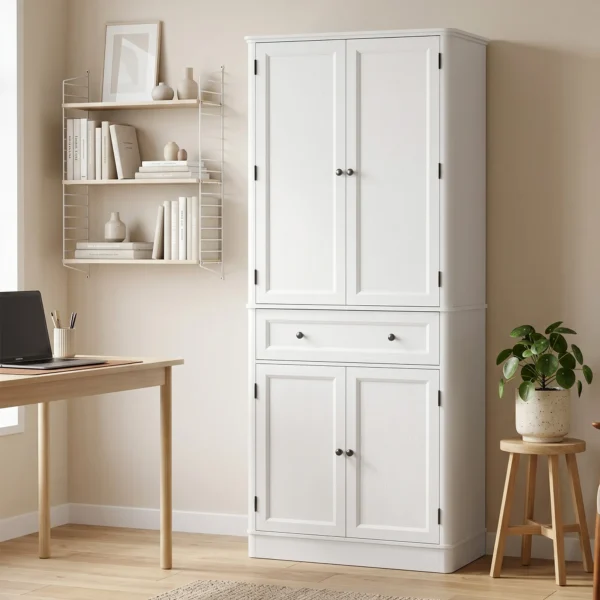 Keukenkast Met 4 Deuren, Lade En Verstelbare Planken Voor Keuken, 80 X 39,5 X 186,4 Cm Wit