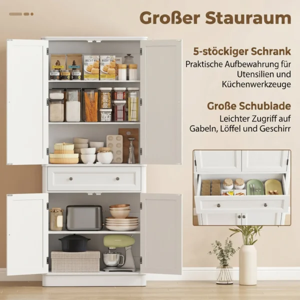 Keukenkast Met 4 Deuren, Lade En Verstelbare Planken Voor Keuken, 80 X 39,5 X 186,4 Cm Wit