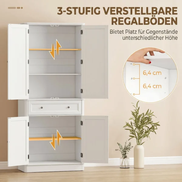 Keukenkast Met 4 Deuren, Lade En Verstelbare Planken Voor Keuken, 80 X 39,5 X 186,4 Cm Wit