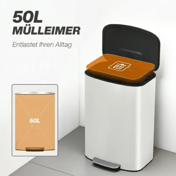 Keukenvuilnisbak 50 Liter Met Blijf Open Functie, Soft Close Deksel, Pedaal, Crèmewit