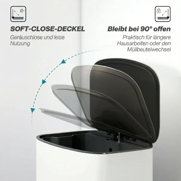 Keukenvuilnisbak 50 Liter Met Blijf Open Functie, Soft Close Deksel, Pedaal, Crèmewit