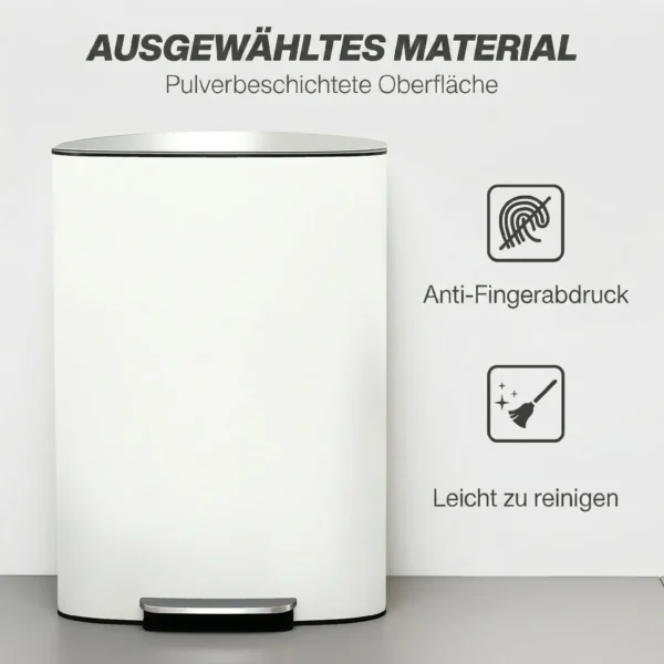 Keukenvuilnisbak 50 Liter Met Blijf Open Functie, Soft Close Deksel, Pedaal, Crèmewit