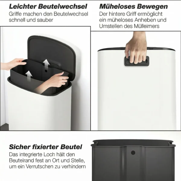 Keukenvuilnisbak 50 Liter Met Blijf Open Functie, Soft Close Deksel, Pedaal, Crèmewit