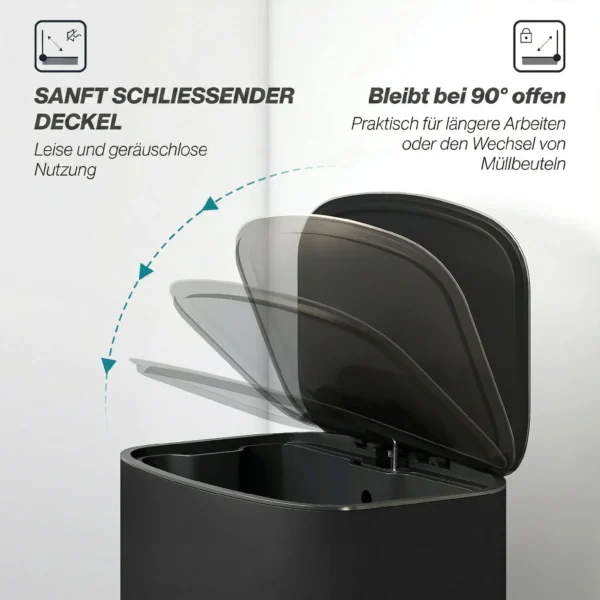 Keukenvuilnisbak 50 Liter Met Blijf Open Functie, Soft Close Deksel, Pedaal, Zwart