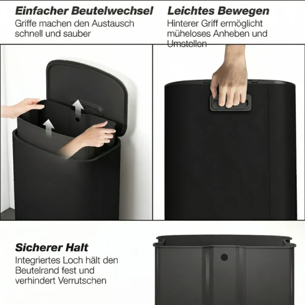 Keukenvuilnisbak 50 Liter Met Blijf Open Functie, Soft Close Deksel, Pedaal, Zwart