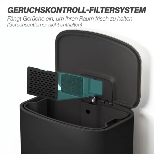 Keukenvuilnisbak 50 Liter Met Blijf Open Functie, Soft Close Deksel, Pedaal, Zwart