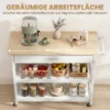 Keukenwagen Met Opbergruimte, Rollende Keukeneiland Met Groot Werkblad, Lade, 2 Open Rekken, Handdoekhouder, Wit