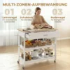 Keukenwagen Met Opbergruimte, Rollende Keukeneiland Met Groot Werkblad, Lade, 2 Open Rekken, Handdoekhouder, Wit