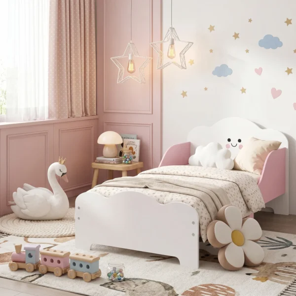 Kinderbed, 140 X 70 Cm Bedframe Met Hoge Beschermingshek Voor Kinderen Van 3 6 Jaar, Zonder Matras, Roze