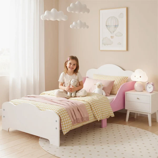 Kinderbed, 140 X 70 Cm Bedframe Met Hoge Beschermingshek Voor Kinderen Van 3 6 Jaar, Zonder Matras, Roze