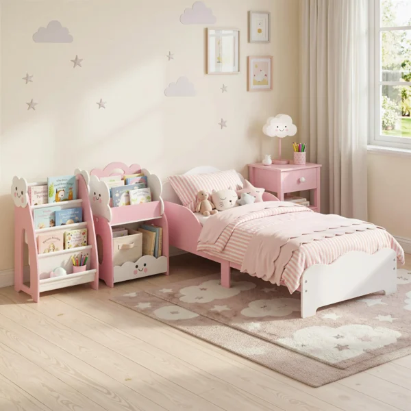 Kinderbed, 140 X 70 Cm Bedframe Met Hoge Beschermingshek Voor Kinderen Van 3 6 Jaar, Zonder Matras, Roze