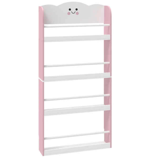 Kinderboekenkast Met 4 Planken, Wandgemonteerd Boekenrek Voor Kinderkamer, Speelkamer, Woonkamer, Roze