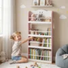Kinderboekenkast Met 4 Planken, Wandgemonteerd Boekenrek Voor Kinderkamer, Speelkamer, Woonkamer, Roze