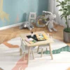 Kindertafel Met 2 Stoelen, Kinderzitgroep Met Opbergruimte Beer vormige Rugleuning Voor 3 6 Jaar Oude Kinderen, Natuurhout