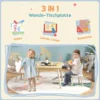 Kindertafel Met 2 Stoelen, Kinderzitgroep Met Opbergruimte Beer vormige Rugleuning Voor 3 6 Jaar Oude Kinderen, Natuurhout