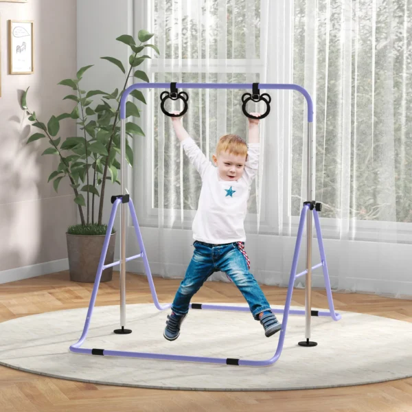 Kinderturnbar Met Ringen, In Hoogte Verstelbaar, Opvouwbaar, Antislip, Stalen Frame, 148x105x88 128 Cm, Roze