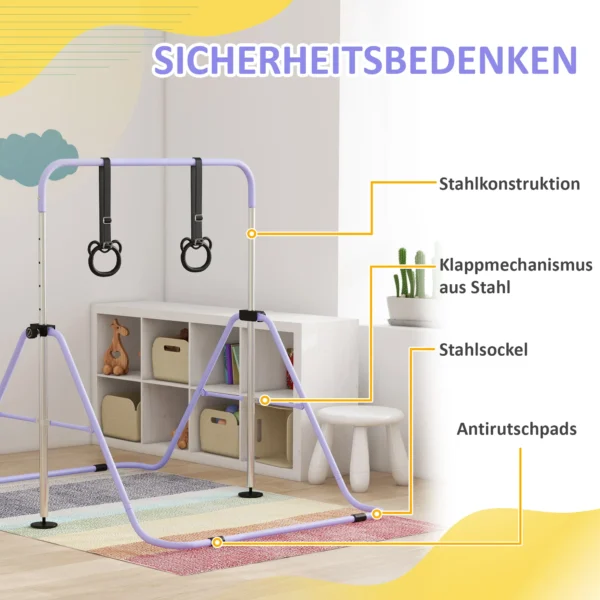 Kinderturnbar Met Ringen, In Hoogte Verstelbaar, Opvouwbaar, Antislip, Stalen Frame, 148x105x88 128 Cm, Roze