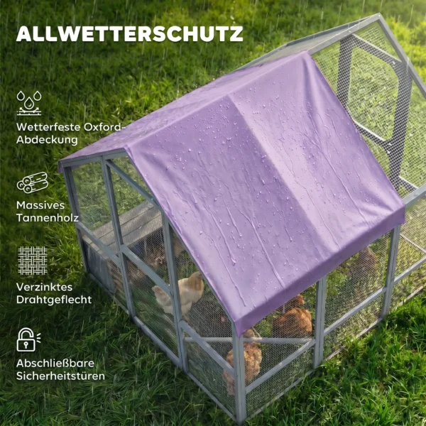 Kippenhok Met Weerbestendig Doek 2 Nestkasten 2 Zitstok Voor 8 10 Kippen Hout 211 X 186,5 X 185,5 Cm Donkergrijs