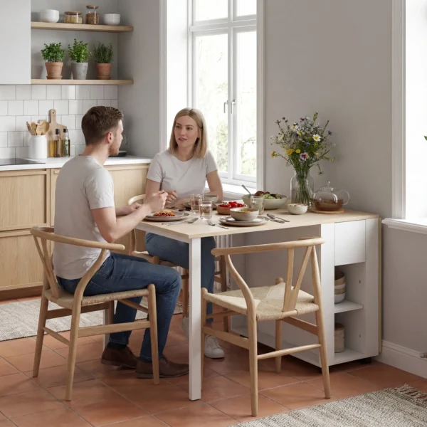Klaptafel Voor 6 Personen, 168 Cm Grote Uitschuifbare Eettafel Met 2 Lades & 4 Opbergvakken