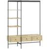 Kledingrek Met Planken, Lades En Kledingstang, 180 Cm Vrijstaand Kledingrek In Moderne Stijl, Metalen Frame, Eiken