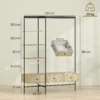 Kledingrek Met Planken, Lades En Kledingstang, 180 Cm Vrijstaand Kledingrek In Moderne Stijl, Metalen Frame, Eiken