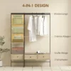 Kledingrek Met Planken, Lades En Kledingstang, 180 Cm Vrijstaand Kledingrek In Moderne Stijl, Metalen Frame, Eiken
