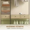 Kledingrek Met Planken, Lades En Kledingstang, 180 Cm Vrijstaand Kledingrek In Moderne Stijl, Metalen Frame, Eiken