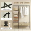 Kledingrek Met Planken, Lades En Kledingstang, 180 Cm Vrijstaand Kledingrek In Moderne Stijl, Metalen Frame, Eiken