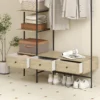 Kledingrek Met Planken, Lades En Kledingstang, 180 Cm Vrijstaand Kledingrek In Moderne Stijl, Metalen Frame, Eiken