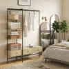 Kledingrek Met Planken, Lades En Kledingstang, 180 Cm Vrijstaand Kledingrek In Moderne Stijl, Metalen Frame, Eiken