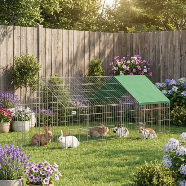Klein Dierenhok Konijnenhok Met Puntdak Afsluitbare Deuren Beschermhoes Voor Kleine Dieren 180 X 75 X 75 Cm Groen