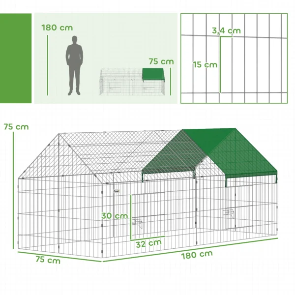 Klein Dierenhok Konijnenhok Met Puntdak Afsluitbare Deuren Beschermhoes Voor Kleine Dieren 180 X 75 X 75 Cm Groen