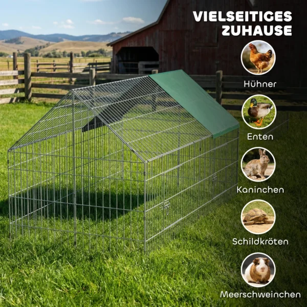 Klein Dierenhok Konijnenhok Met Puntdak Afsluitbare Deuren Beschermhoes Voor Kleine Dieren 180 X 75 X 75 Cm Groen