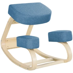 Kniestoel, Ergonomische Zithocker, Gestoffeerde Hocker Voor Gezonde Zithouding, Berkenhout, Belastbaar Tot 120 Kg, Blauw