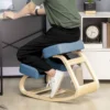 Kniestoel, Ergonomische Zithocker, Gestoffeerde Hocker Voor Gezonde Zithouding, Berkenhout, Belastbaar Tot 120 Kg, Blauw