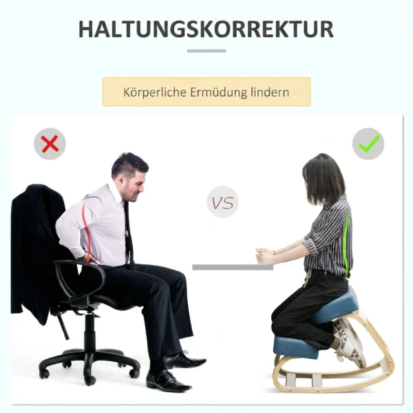 Kniestoel, Ergonomische Zithocker, Gestoffeerde Hocker Voor Gezonde Zithouding, Berkenhout, Belastbaar Tot 120 Kg, Blauw