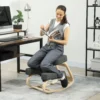 Kniestoel, Ergonomische Zithocker, Gestoffeerde Kruk Voor Gezonde Zithouding, Berkenhout, Belastbaar Tot 120 Kg, Donkergrijs