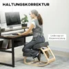 Kniestoel, Ergonomische Zithocker, Gestoffeerde Kruk Voor Gezonde Zithouding, Berkenhout, Belastbaar Tot 120 Kg, Donkergrijs