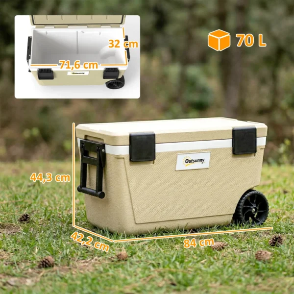 Koelbox 70L Grote Passieve Thermobox Tot 72 Uur Koeling, Met PU Volledige Schuimisolatie Wielen Afvoerventiel Handvat