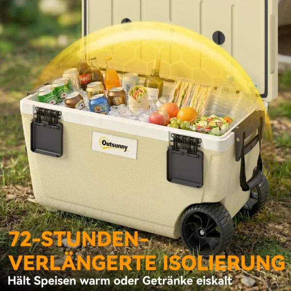 Koelbox 70L Grote Passieve Thermobox Tot 72 Uur Koeling, Met PU Volledige Schuimisolatie Wielen Afvoerventiel Handvat