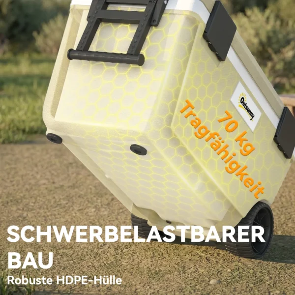 Koelbox 70L Grote Passieve Thermobox Tot 72 Uur Koeling, Met PU Volledige Schuimisolatie Wielen Afvoerventiel Handvat