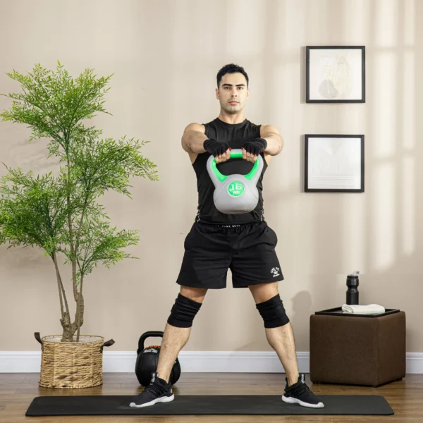 Kogelhalter, Kettlebell, 16 Kg, Platte Onderkant, Grote Handgreep, Gewichtsbal, Groen, 27 X 17 X 31 Cm