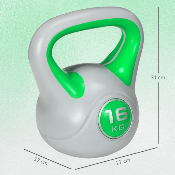Kogelhalter, Kettlebell, 16 Kg, Platte Onderkant, Grote Handgreep, Gewichtsbal, Groen, 27 X 17 X 31 Cm