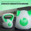 Kogelhalter, Kettlebell, 16 Kg, Platte Onderkant, Grote Handgreep, Gewichtsbal, Groen, 27 X 17 X 31 Cm