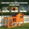 Konijnenhok Met 2 Verdiepingen, Waterdicht Bitumendak, Vrije Uitloop, Helling, Deuren, Hout, 123,5x62,6x92,5 Cm, Oranje