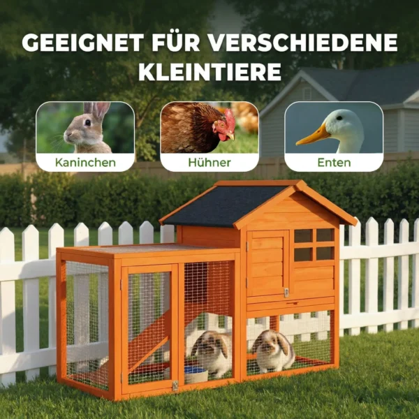 Konijnenhok Met 2 Verdiepingen, Waterdicht Bitumendak, Vrije Uitloop, Helling, Deuren, Hout, 123,5x62,6x92,5 Cm, Oranje