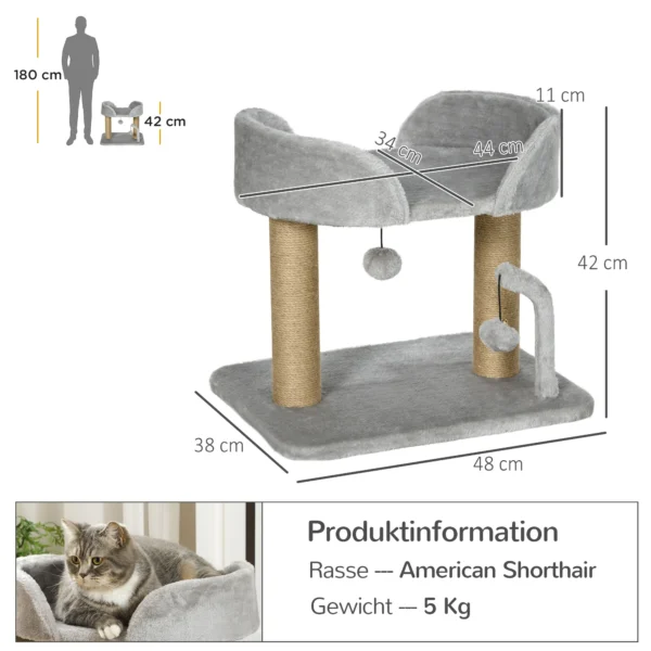 Krabpaal, 42 Cm Kleine Kattenboom Met Jute krabpaal, Platform, Grijs