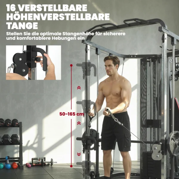 Kraftstation Fitnessstation Met 65kg Gewichten, Latzug, Butterflystang, Verstelbare Preacher Bank, Beentrainer