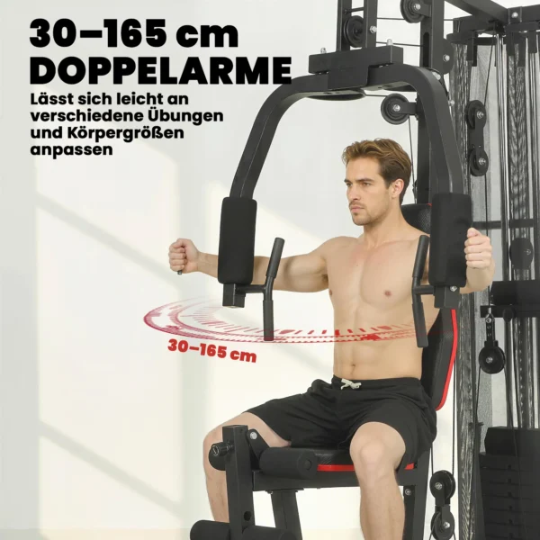 Kraftstation Fitnessstation Met 65kg Gewichten, Latzug, Butterflystang, Verstelbare Preacher Bank, Beentrainer